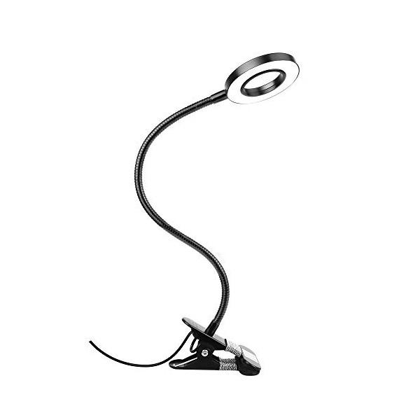 Woputne Desk Lamp Clip Light, 10 Dimmable Brightness 3 Light Modes Reading Light, Clamp Bedside Lamp for Gaming, Painting, Craft, Study, Video Conference(Black)