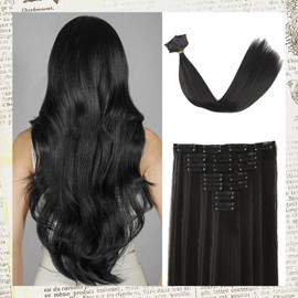 Clip-in Hair Extensions 22 Inches 7 Pcs Synthetic Fiber Straight or Body Wave Natural Look for Women(Natural Black)