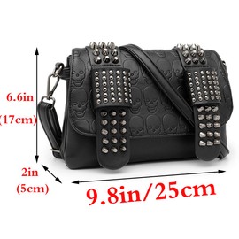 RainboSee Women Punk Skull Shoulder Top-Handle Bag Rivet Purse Handbag Chain Satchel Tote, Black, One Size