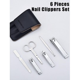 Lovvknd Nail Clippers Set with Leather Case, 6-Piece Manicure Kit, Suitable for Home, Workplace, Outdoor Travel, Gift for Men Women, Black