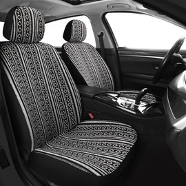HAIYAOTIMES Baja Saddle Blanket Car Seat Covers Front Set with Seat Belt Pads, Washable Breathable Seat Covers for Cars, Universal Fit Interior Covers for Most Cars, Airbag Compatible, Black/White