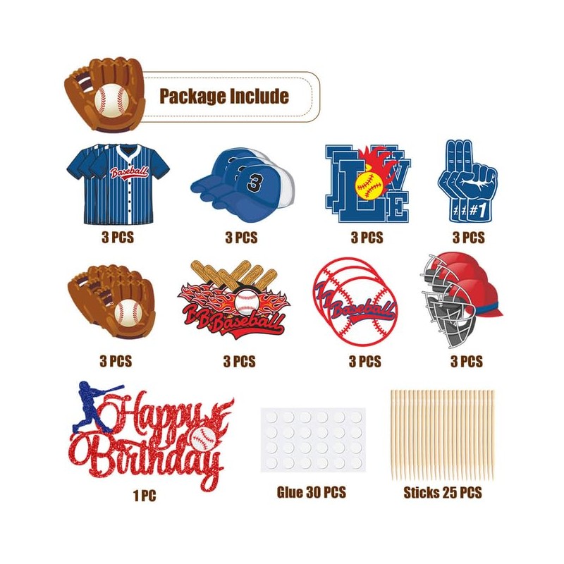 VARACL 25PCS Baseball Cupcake Toppers, Sports Theme Players Cupcake Picks