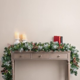 Christow Christmas Garland with Pine Cones and Berries 1.8m / 6ft, Luxury Thick Artificial Frosted Spruce Decoration for Fireplace and Stairs