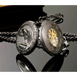 New Brand Mall Steampunk Vintage Roman Letters Design Case Mechanical Pocket Watch with Chains for Xmas Gifts (black1)