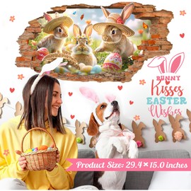 Easter Wall Decals Easter Decoration Stickers for Wall Easter Bunny Wall Decals Peel and Stick Broken Wall Spring Landscape Wall Stickers Rabbits Wall Art Murals for Living Room Kitchen Holiday Supply