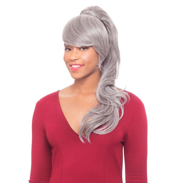 Alicia Beauty Foxy Silver Collections, Fusion High Heat Synthetic, Long Wavy Ponytail Style Hair Piece, Instant accessories, Bang and Drawstring - DUET 3 (TT1B33)