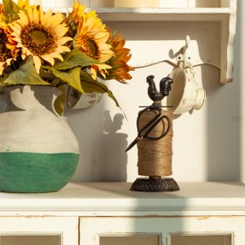 SOFFEE DESIGN Vintage Jute Twine Spool and Scissors Holder for Garden Farmhouse Kitchen Antique Twine and Scissors Set Black Rooster