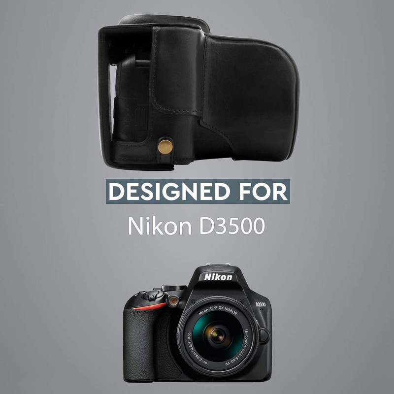 MegaGear MG1535 Nikon D3500 Ever Ready Kameratasche und Trageriemen, Leder,