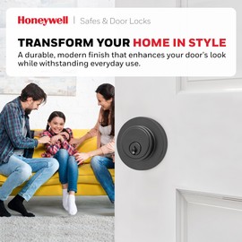 Honeywell Safes & Door Locks Matte Black Single Cylinder Heavy-Duty Deadbolt – ANSI Grade 3 Certified, Anti-Pick, Anti-Bump, Adjustable Latch, Easy DIY Installation - 8112709