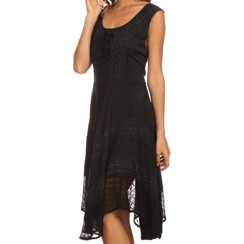 Sakkas 123 Sundara Stonewashed Rayon Mid Length Dress - Black