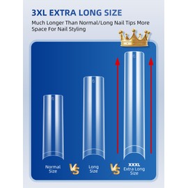 Soft Gel Square Nail Tips - 504 PCS 3XL Extra Long Half Cover No C Curve Acrylic Clear Tips - Tapered Straight French Press On Nails Tips for Nail Salons Home DIY