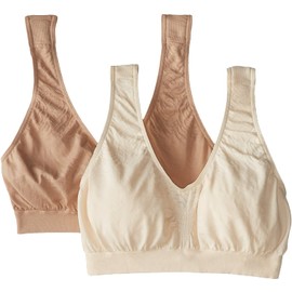 Bali Women's Comfort Revolution Seamless Crop Top 2 Pack, Light Beige/Nude, X-Large