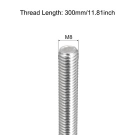 sourcing map Fully Threaded Rod M8 x 300mm 1.25mm Thread Pitch 304 Stainless Steel Right Hand Threaded Rods Bar Studs 3 Pack