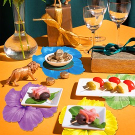 30 Pcs Disposable Flower Placemats, Colourful Hibiscus Flower Decorative Placemats, Suitable for Wedding Birthday Party Table Setting Supplies Arrangement