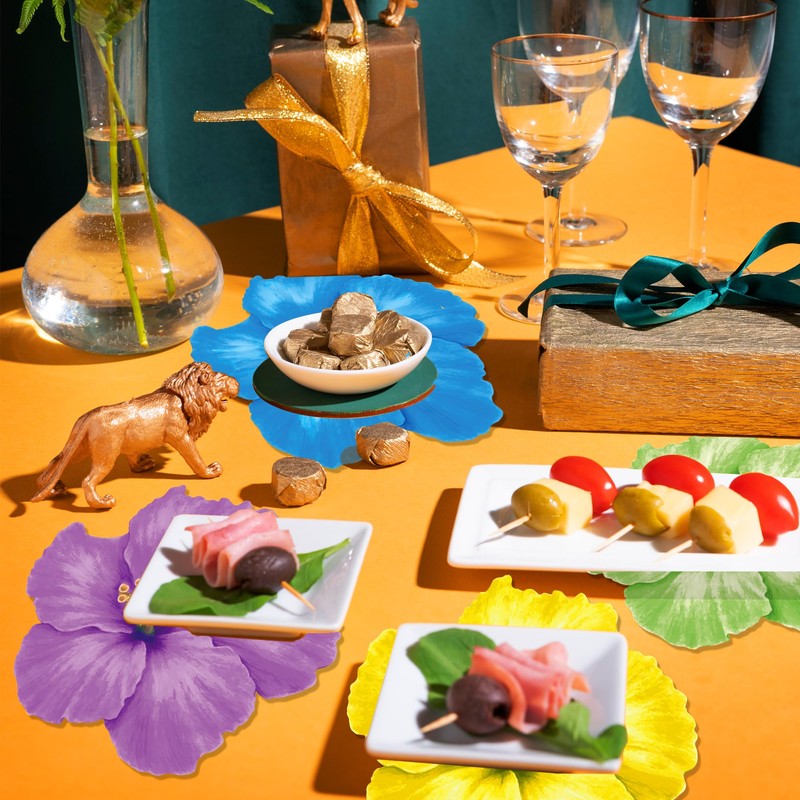 30 Pcs Disposable Flower Placemats, Colourful Hibiscus Flower Decorative Placemats,