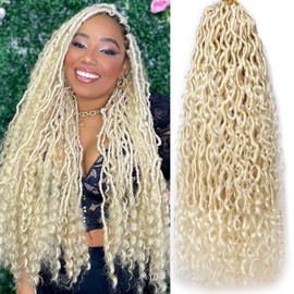 COOKOO 24 Inch Pre Looped Goddess Locs Crochet Hair for Black Women 8 Packs Blonde Boho Faux Locs Crochet Hair with Curly Ends River Locs Crochet Hair Bohemian Locs Braids Hair Extensions 613#