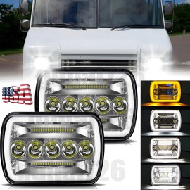 Unbranded For Freightliner MT-35 MT-45 MT-55 Stepvan DOT 5x7" LED Headlight Hi Lo Beam DRL