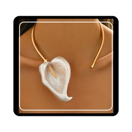Doubnine Elegant White Calla Lily Choker Necklace, Gold Plated Collar with Ceramic Flower Pendant, Statement Fashion Jewelry