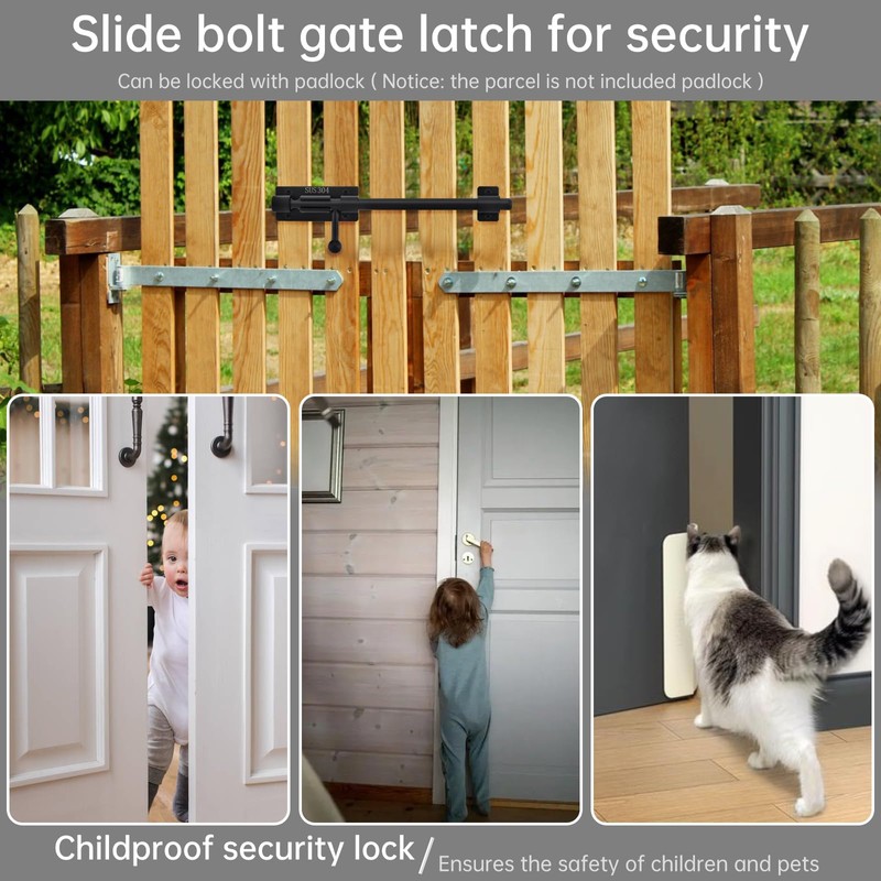 HOJLKLD Slide Bolt Gate Latch, 2 Pack 10 Inch 304