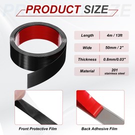 MECCANIXITY Black Trim Peel and Stick, Self Adhesive Mirror Trim Border 13ft x 2" Stainless Steel Brushed Finish Molding Tape Strips for Mirror Frame Wall Cabinet Tile Edge Molding