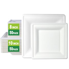 GreenWorks 8 inch and 10 inch Heavy-duty Compostable Plates (each 50 Count), 100 Count Bagasse and Bamboo Fiber Disposable Paper Plates