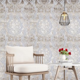 Carl Robinson Ivory beige cream gold metallic natural cork textured Victorian damask Wallpaper - Sample 8.5'' x 11''