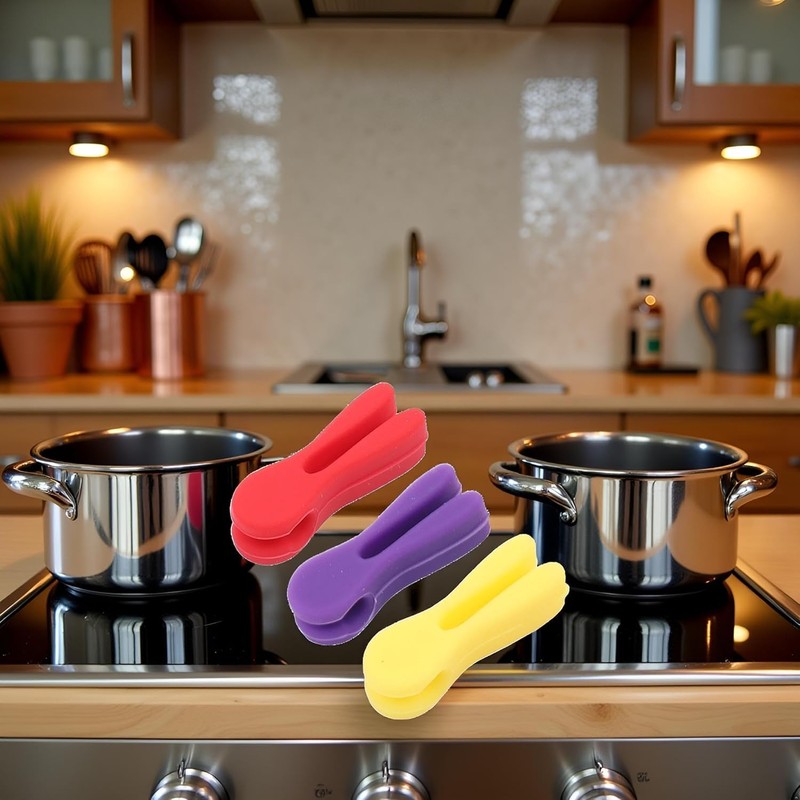 3Pcs Silicone Pot Clip Set, Heat Resistant Spoon Rest and