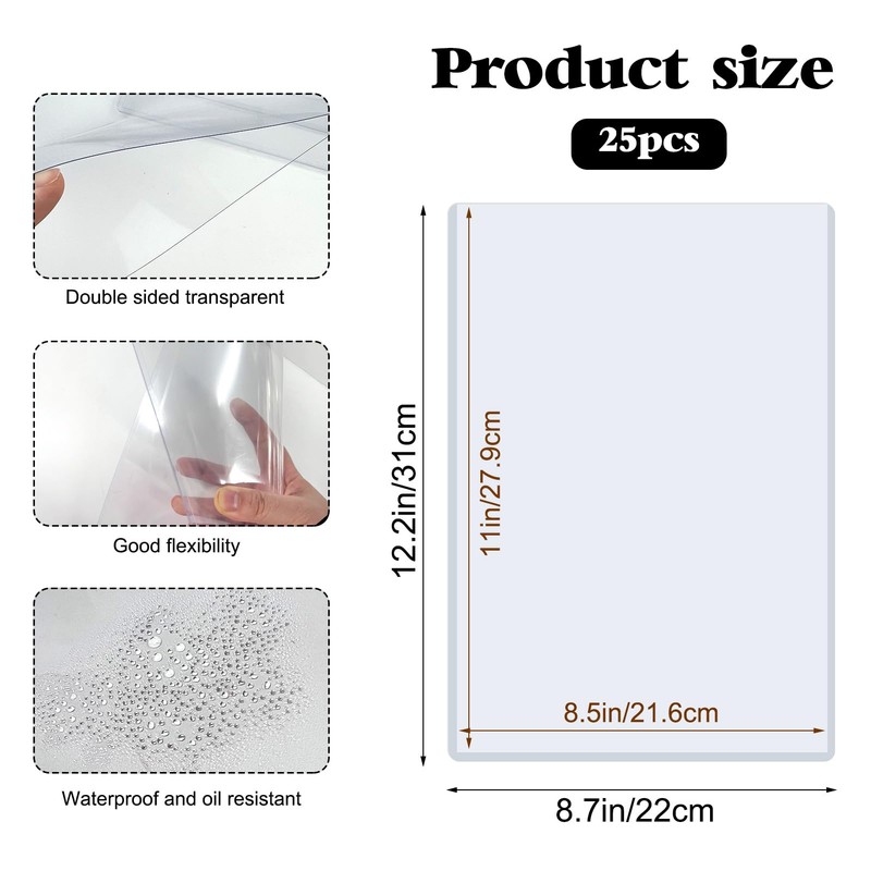 25 Pack 8.5" x 11" Hard Sheet Protectors, Rigid Print