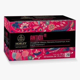 Horley ANTIOX: Infusion de Hibisco, Manzana, Escaramujo, Acai, Goji y Vitamina C, con 20 sobres de 1.5 gramos