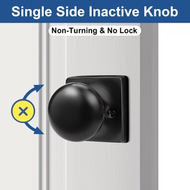 GOBEKOR 4 Pack Single Dummy Door Knobs Matte Black Interior Dummy Knobs for French Doors Round Door Knobs Stainless Steel Door Pull