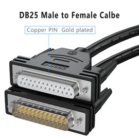 JUXINICE DB25 - Cable de extensión macho a hembra de 10 pies, cables de cobre estañado de 26 awg, doble blindado con lámina y trenza de metal, cable serie D-SUB RS232 de 25 pines en negro