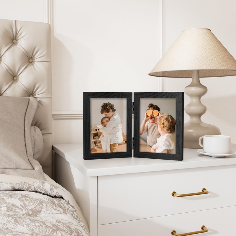Vittanly 5x7 Double Picture Frame, Hinged 2 Opening MDF Photo