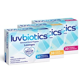 luvbiotics Original, Cherry & Lemon Flavour Lozenges (Each Flavour Pack of 30's) - Probiotics and Xylitol Promotes Good Bacteria for Fresh Breath and Healthy Teeth & Gums,Yellow