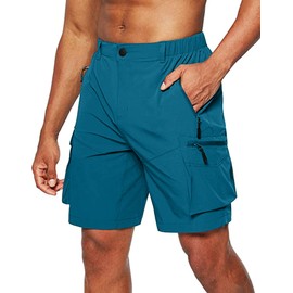Tansozer Men's Hiking Shorts with Zip Pocket Outdoor Hiking Mountaineering Summer Shorts, Peacock Blue