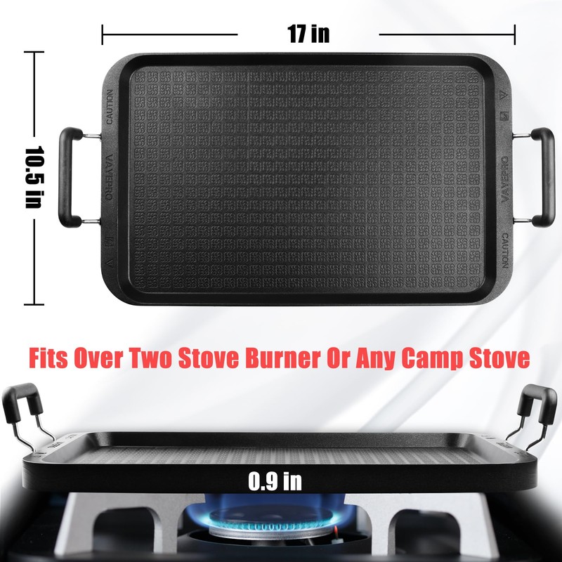 Vayepro Stove Top Flat Griddle, 17 Inch 2 Burner Griddle