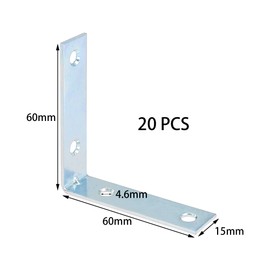 20 PCS Metal Corner Braces – Galvanized Steel L-Shaped Angle Brackets for Wood and Shelves (20, 60 x 60mm)