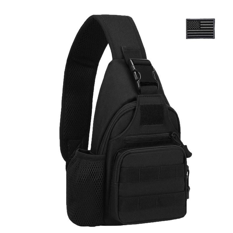 ZHIERNA Tactical Sling Crossbody Backpack with Water Bottle Holder, MOLLE