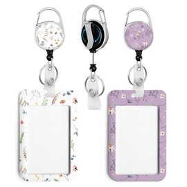 2 Pack Flowers ID Badge Holder with Clip Badge Reels Retractable Heavy Duty,Keychain，ID Holder for School Nurse Office 2