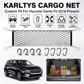 Karltys Santa Fe Cargo Net for 2013-2025 Hyundai Santa Fe Envelope Style Cargo Net, Highly Elastic Rear Trunk Cargo Net for Santa Fe Accessories Double Layer Nylon Mesh Netting with Metal Hooks