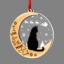 Black Cat Ornaments for Christmas Tree, Black Cat 2 Layer Wood & Acrylic Ornament, Christmas Decoration 2024 for Cat Lovers, Cat Mom, Cat Dad Accessories, Black Cat Gifts Decor