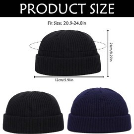 ZQuintuplian 2pcs Fisherman Beanie, Mens Beanie Hat, Warm and Practical Mens Fisherman Beanie, for Skiing Snowboarding Mountaineering or Camping Cycling (Black and Navy Blue)