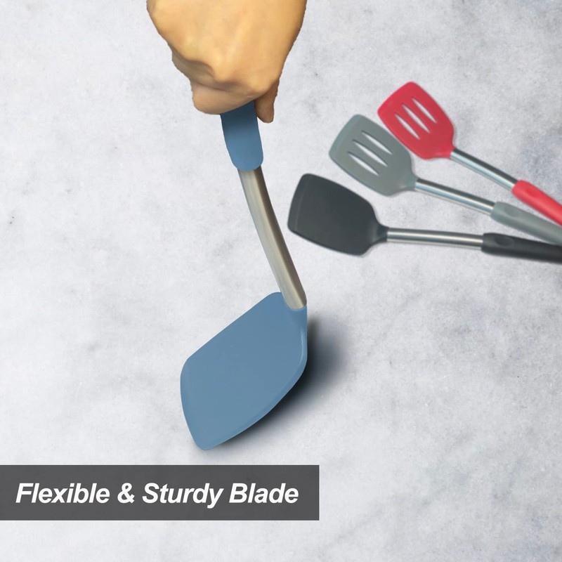 2 Pack Spatulas, Solid & Slotted Silicone Spatula Set, Stainless
