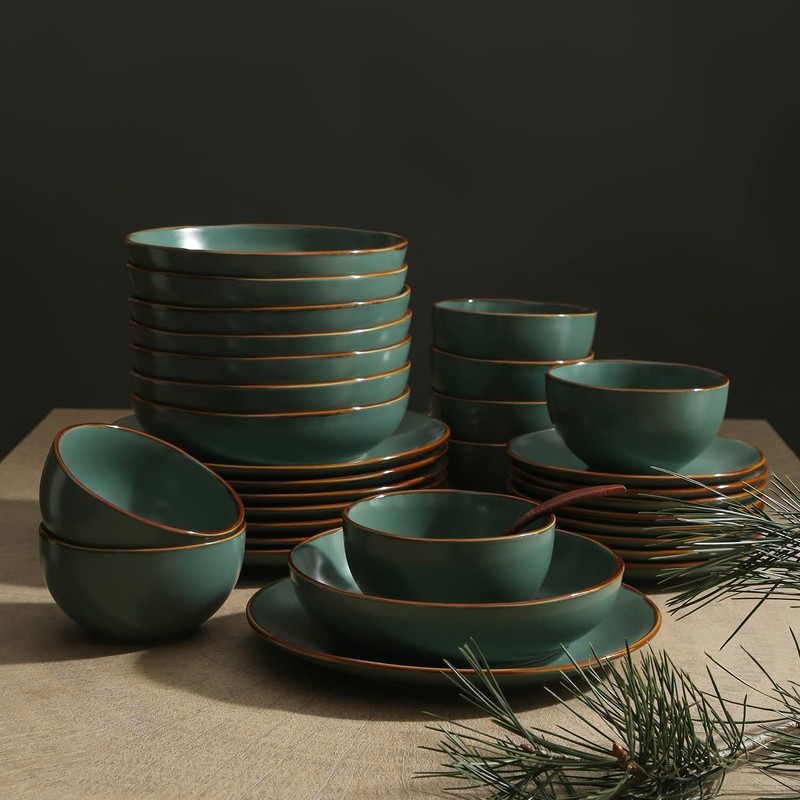 Stone Lain Brasa Modern Stoneware 32 Piece Dinnerware Sets, Plates