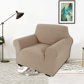 Andreannie Oat Stretch Jacquard Chair Slipcovers Armchair Sofa Covers Chair Couch Covers for Armchair Bundle Ottoman Slipcover (Oat)