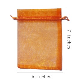 Set of 100 Organza Drawstring Gift Bags 5x7 inch Orange for Jewelry,Candy,Sheer Fabric Clear Mesh Wrap Transparent Goodie Sachet for Baby Shower,Christmas,Party Favors,Bridal Shower,Birthday,Wedding