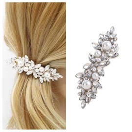 Wendalern Wedding Crystal Hair Clips Vintage Pearl Hairpiece Clips Pearl Rhinestone Hair Clip Silver Crystal Pearl Hair Clips Decorative Hair Accessories for Women and Girls