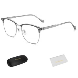 SooGree Blue Light Blocking Glasses Men Women Half Frame UV400 Glasses Clear Lens Anti Eyestrain Glasses Computer Gaming (Metal, 8030 Translucent Gray Silver (anti-blue light lens))