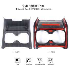 for 2023-2025 Honda CRV Center Console Cup Holder Protective Panel, Luxury Wood Grain Interior Cover Accessories for CR-V LX, EX, EX-L, Sport Hybrid, Sport-L Hybrid, Sport Touring Hybrid- Wood