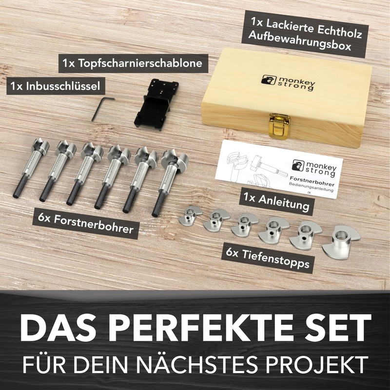 Forstner Drill Bit Set with Depth Stop and Extra Sharp,