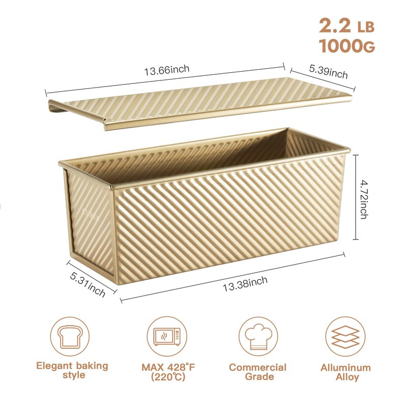 CURTA Commercial Pullman Loaf Pan with Lid 2.2 lb Dough